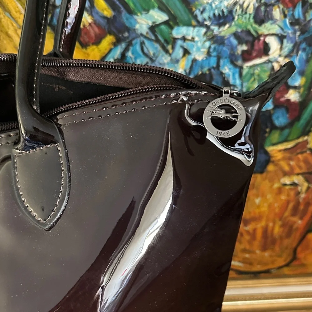 Longchamp maroon Patent Leather shoulder Tote Bag - Picture 6 of 8